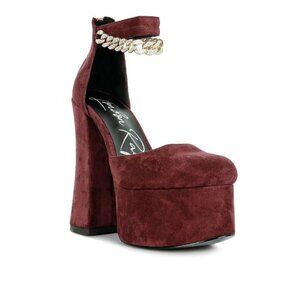 Lucky Me Block Platform Sandal With Metal Chain -  Burgundy